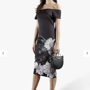 Ted Baker Peaony Floral Print Bardot Dress, Black